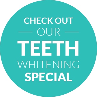 Circle graphic saying check out our teeth whitening special.